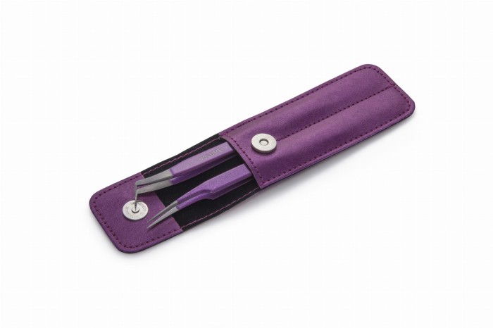 Zestaw pęset do rzęs do objętości z etui w kolorze fioletu